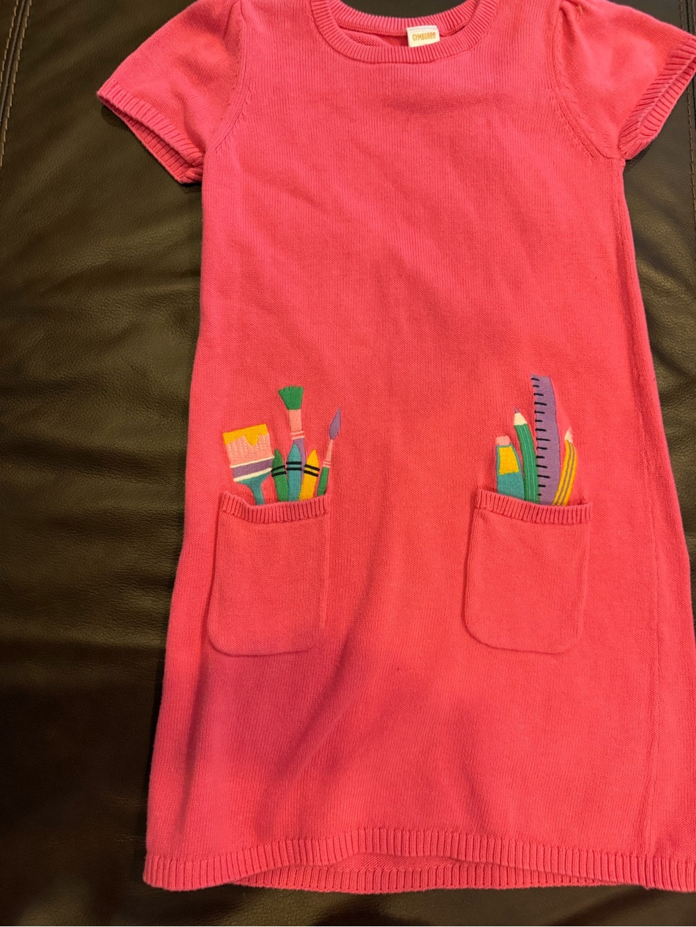Gymboree Hot Pink Knit Pocket Dress with Colorful Art Supplies